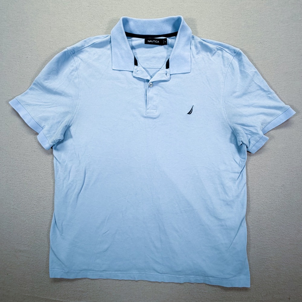 Nautica Mens Polo Shirt Regular Fit Light Blue Short Sleeve Logo XL
